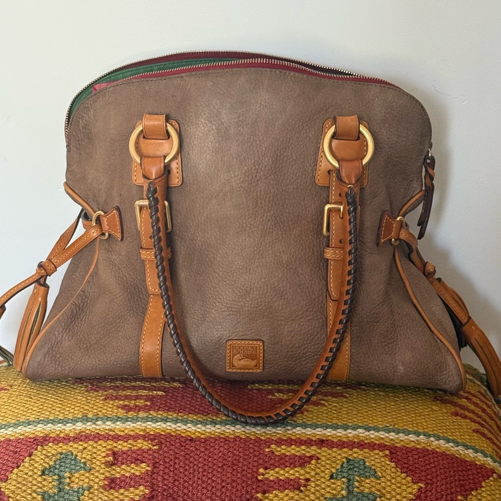 Dooney & Bourke Brown Leather Shoulder Bag with Tan Trim